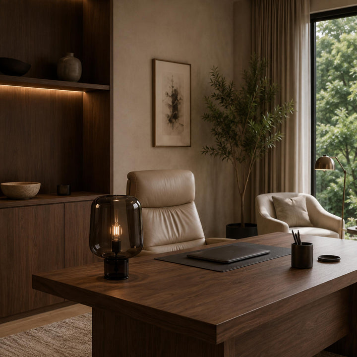 Contemporary Glass Table Lamp with Metal Base and Inline On/Off Switch for Indoor Use