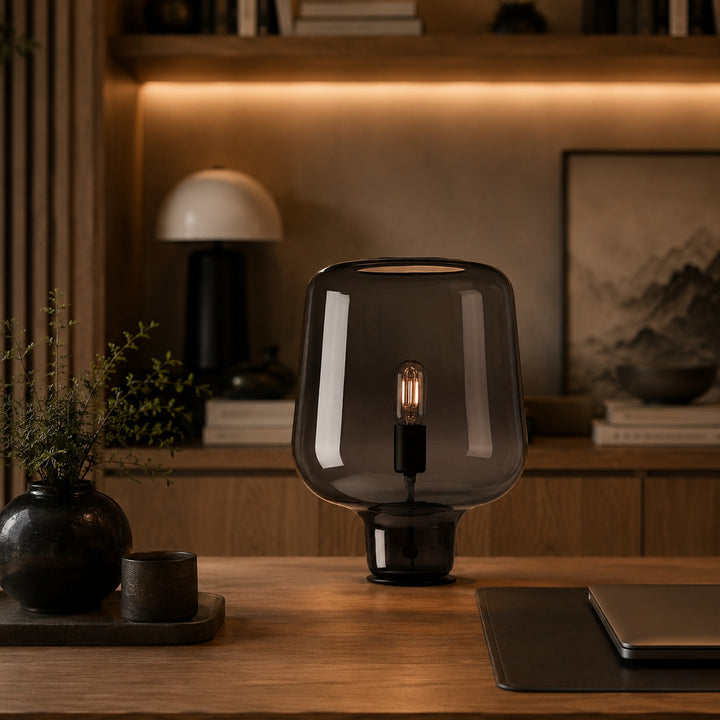 Contemporary Glass Table Lamp with Metal Base and Inline On/Off Switch for Indoor Use