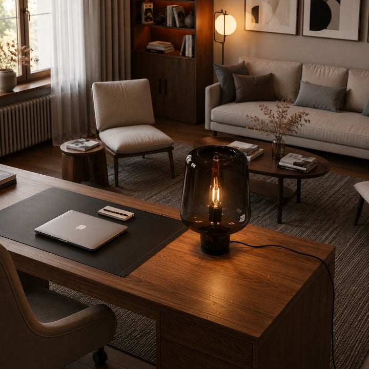 Contemporary Glass Table Lamp with Metal Base and Inline On/Off Switch for Indoor Use