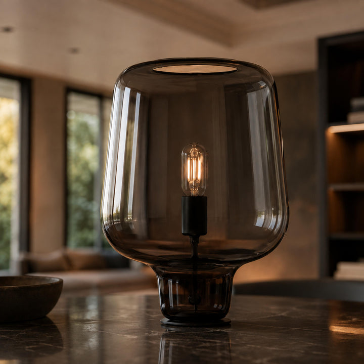 Contemporary Glass Table Lamp with Metal Base and Inline On/Off Switch for Indoor Use