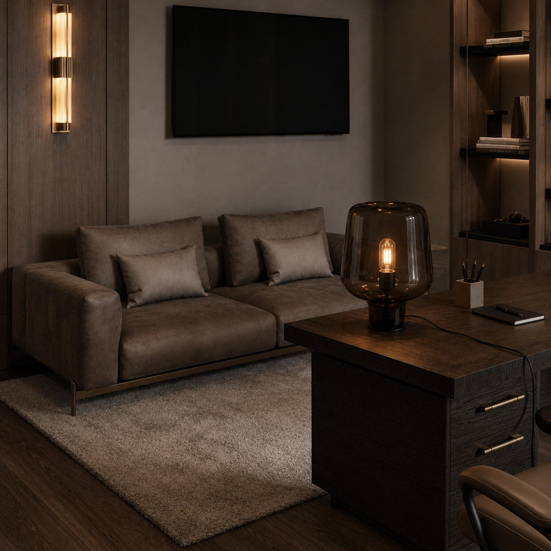 Contemporary Glass Table Lamp with Metal Base and Inline On/Off Switch for Indoor Use