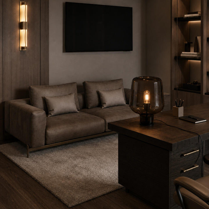 Contemporary Glass Table Lamp with Metal Base and Inline On/Off Switch for Indoor Use