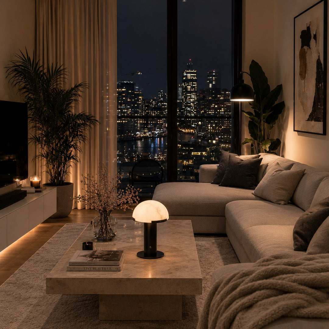 Modern Table Lamp with Alabaster Shade and Bronze Base LED Compatible for Bedroom or Desk Use