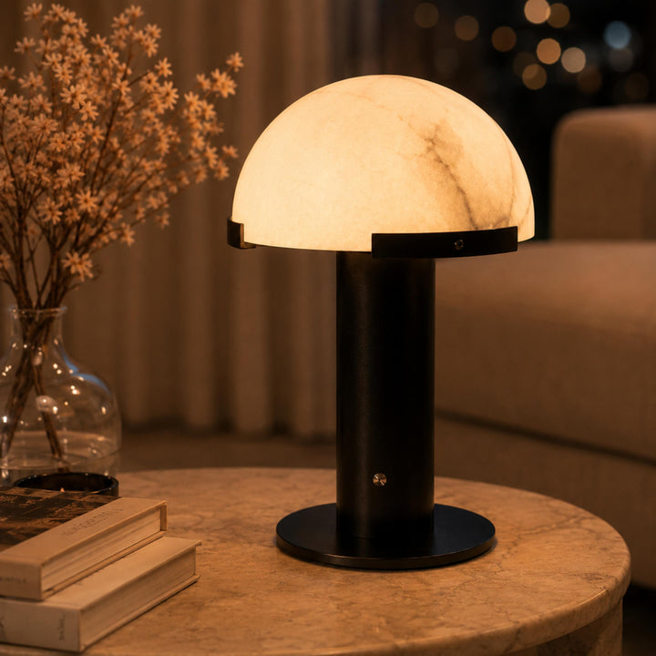 Modern Table Lamp with Alabaster Shade and Bronze Base LED Compatible for Bedroom or Desk Use