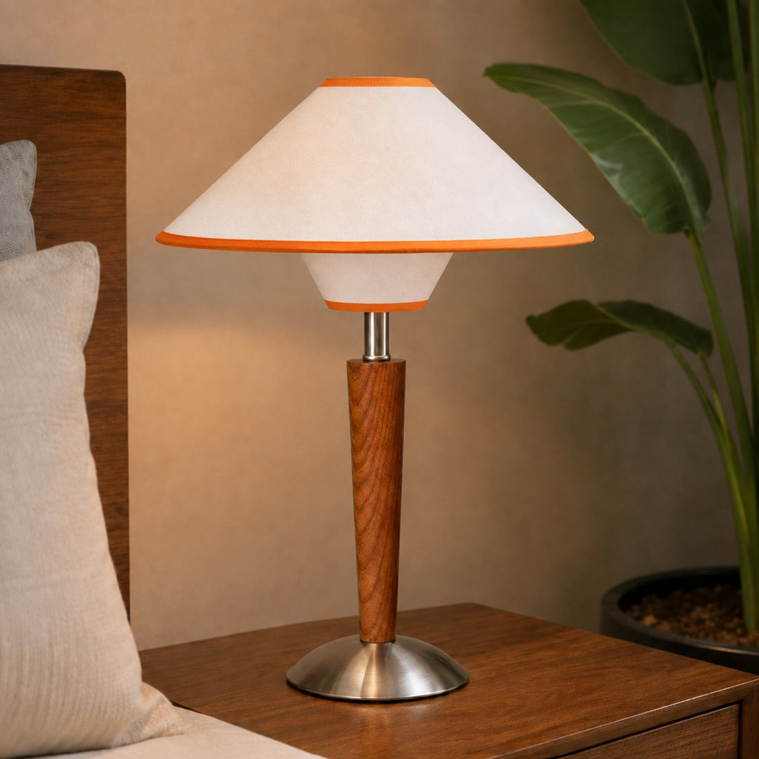 Modern Table Lamp with Adjustable Shade and Wooden Base LED for Home and Office Use