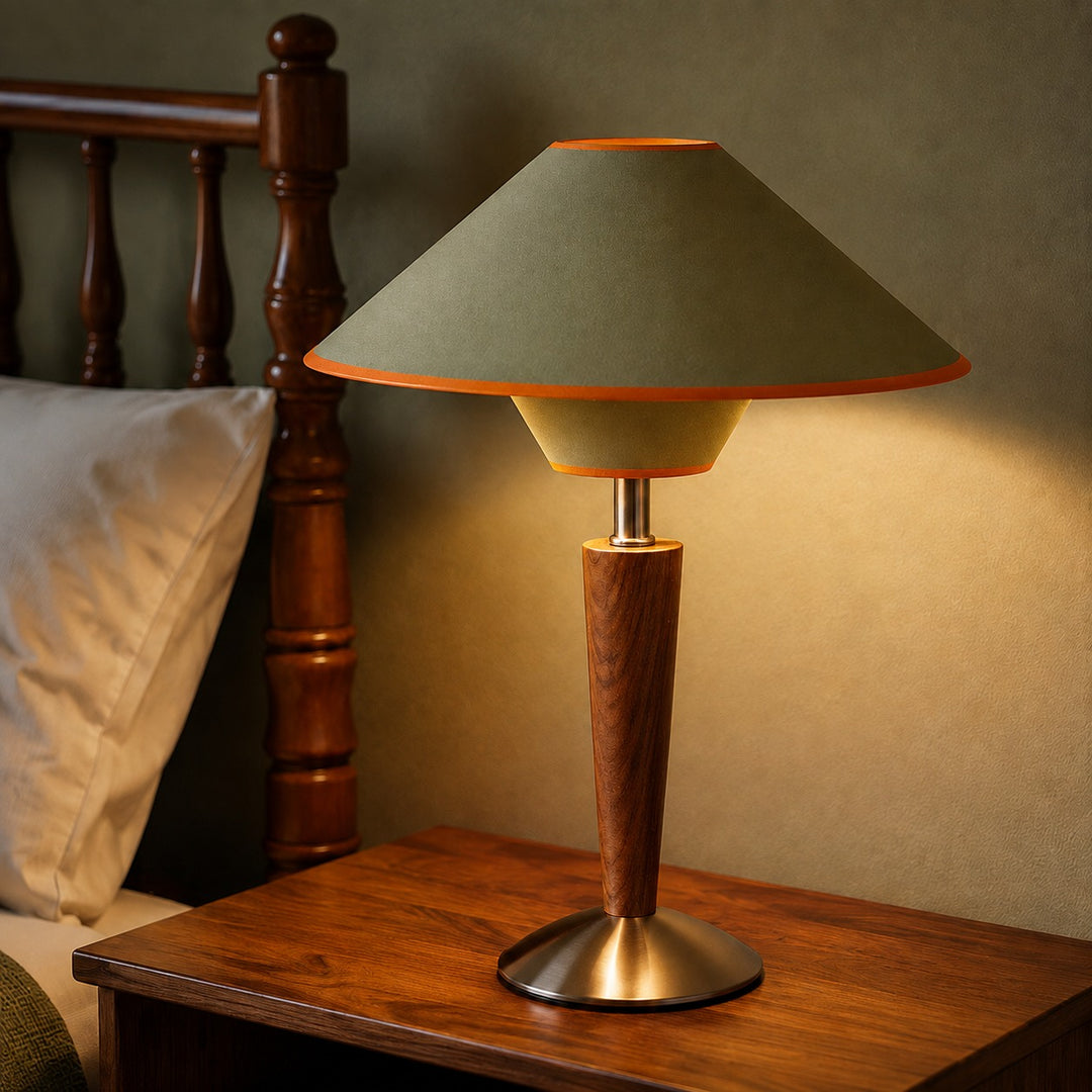 Modern Table Lamp with Adjustable Shade and Wooden Base LED for Home and Office Use