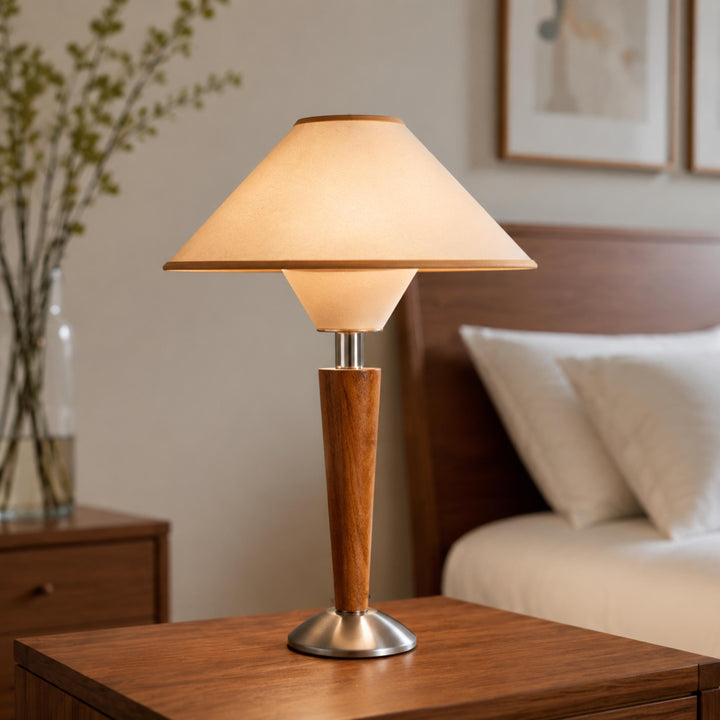 Modern Table Lamp with Adjustable Shade and Wooden Base LED for Home and Office Use