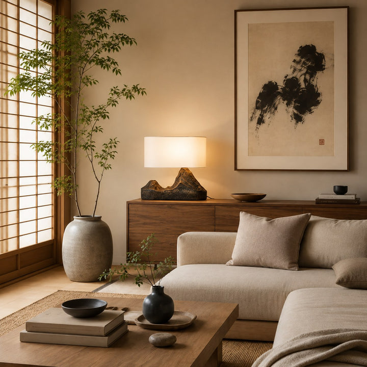 Modern Table Lamp with Bronze Finish Resin Base and White Fabric Shade LED Compatible