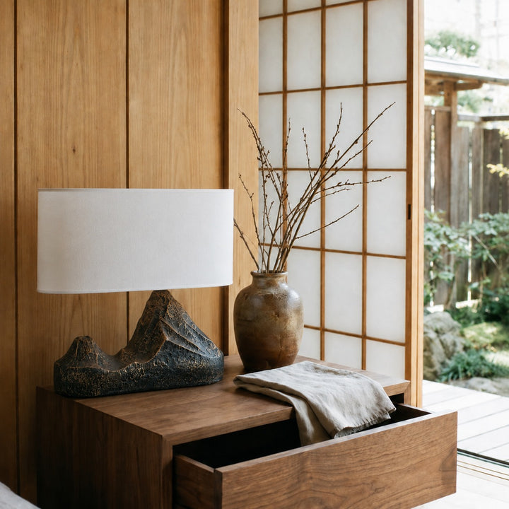 Modern Table Lamp with Bronze Finish Resin Base and White Fabric Shade LED Compatible