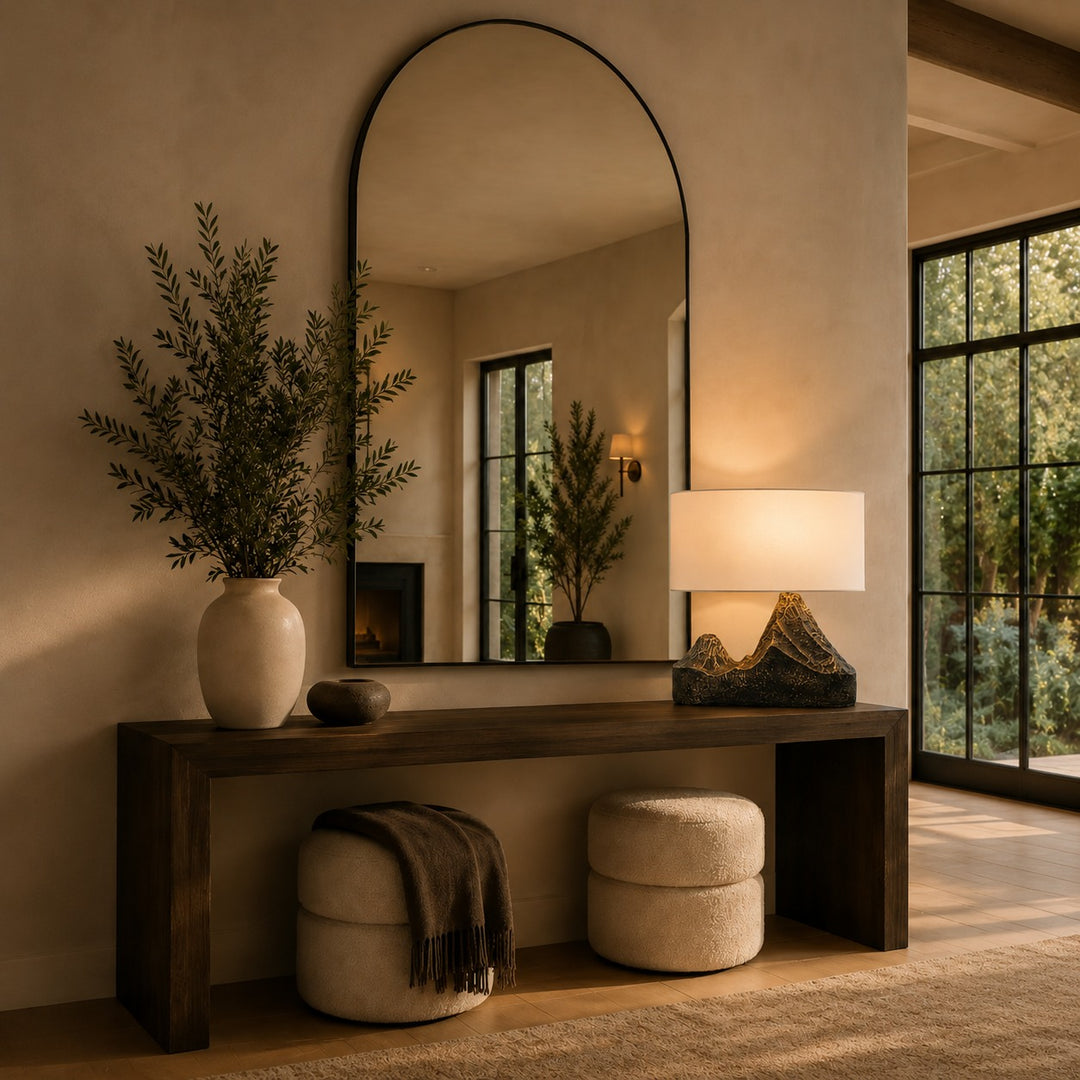 Modern Table Lamp with Bronze Finish Resin Base and White Fabric Shade LED Compatible