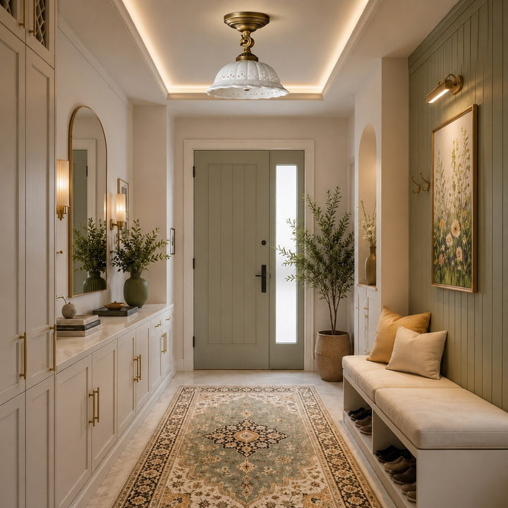 Modern Flush Mount Ceiling Light Antique Brass with Ceramic Shade Indoor Lighting Fixture