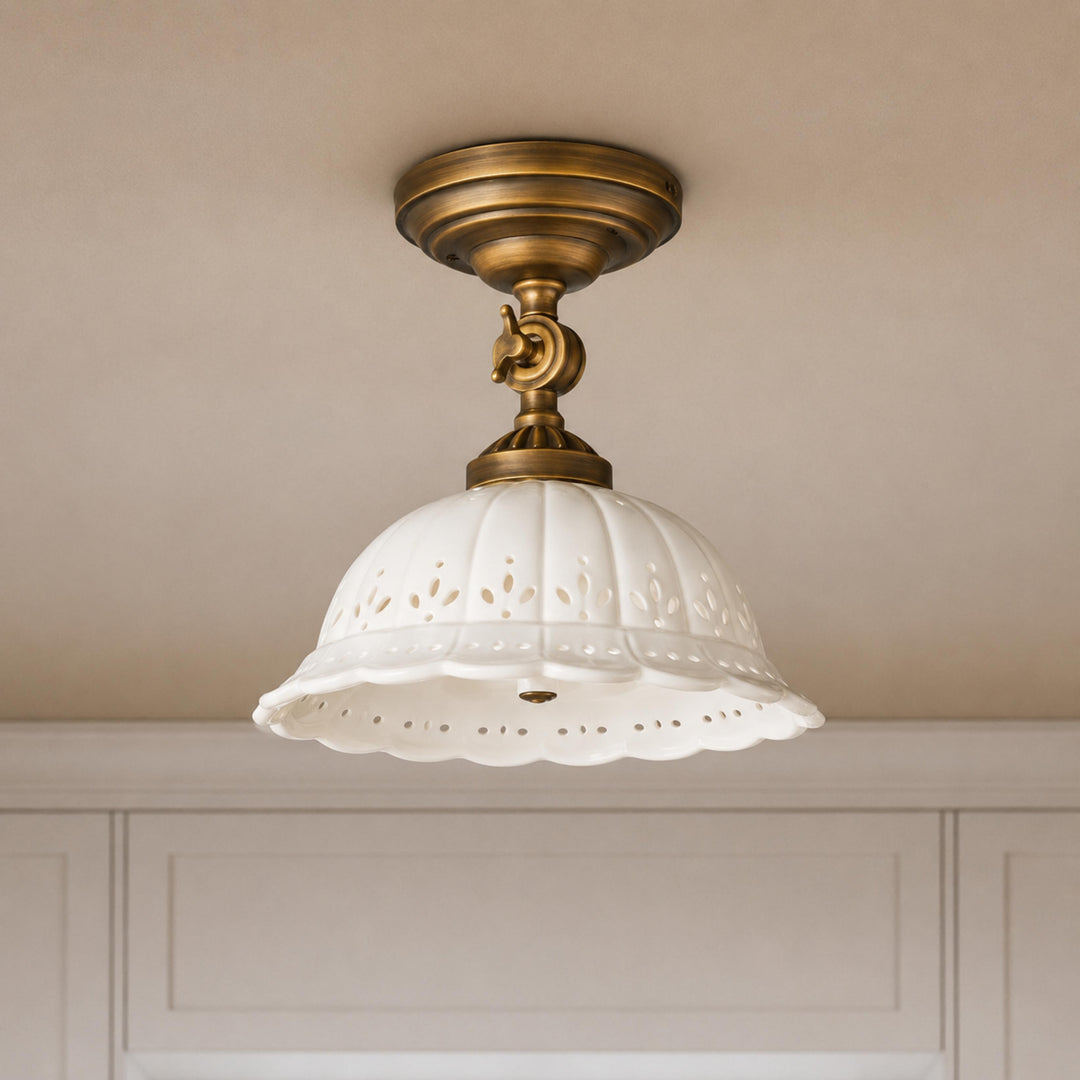Modern Flush Mount Ceiling Light Antique Brass with Ceramic Shade Indoor Lighting Fixture
