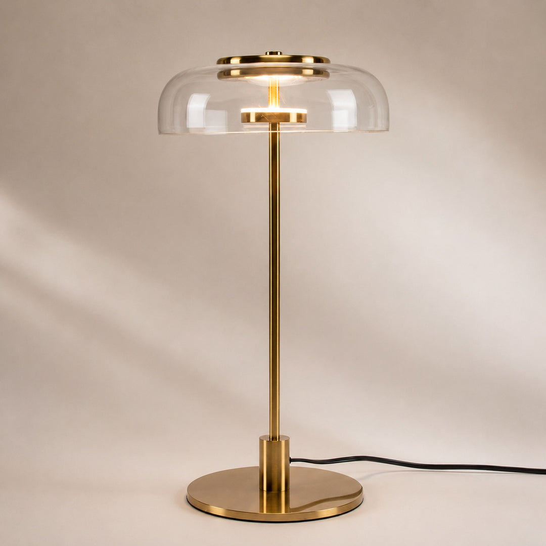 Modern Table Lamp with Adjustable Shade and Warm Brass Base for LED Lighting
