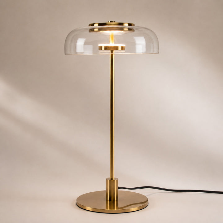 Modern Table Lamp with Adjustable Shade and Warm Brass Base for LED Lighting