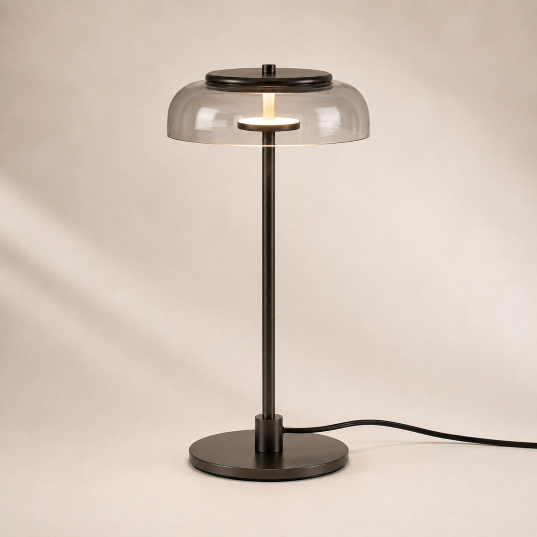 Modern Table Lamp with Adjustable Shade and Warm Brass Base for LED Lighting