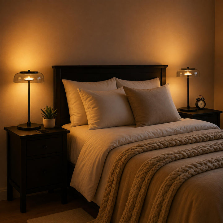 Modern Table Lamp with Adjustable Shade and Warm Brass Base for LED Lighting
