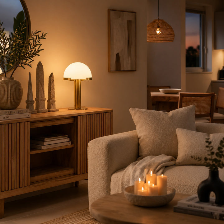 Modern Table Lamp with Alabaster Shade and Bronze Base LED Compatible for Bedroom or Desk Use