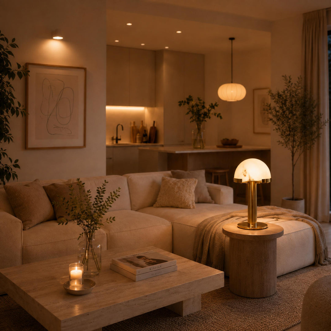 Modern Table Lamp with Alabaster Shade and Bronze Base LED Compatible for Bedroom or Desk Use