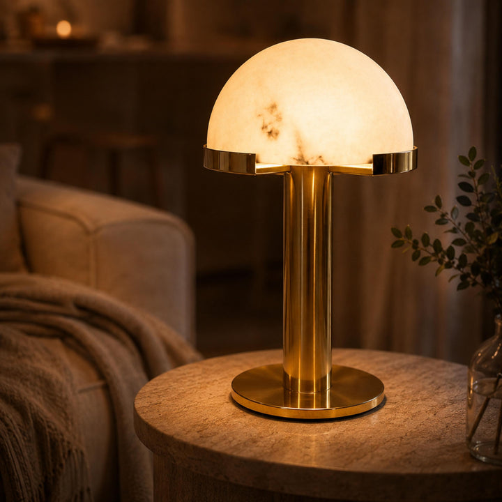 Modern Table Lamp with Alabaster Shade and Bronze Base LED Compatible for Bedroom or Desk Use