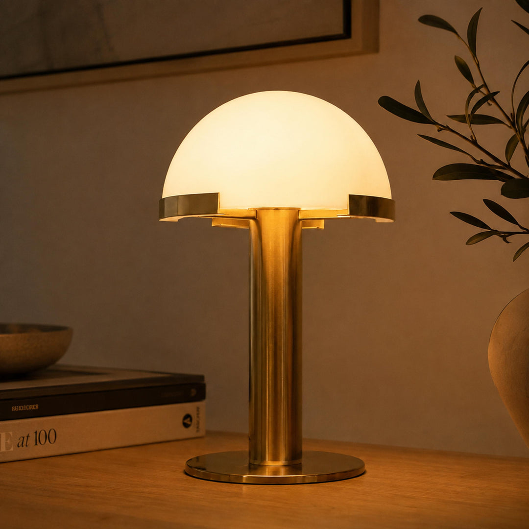 Modern Table Lamp with Alabaster Shade and Bronze Base LED Compatible for Bedroom or Desk Use