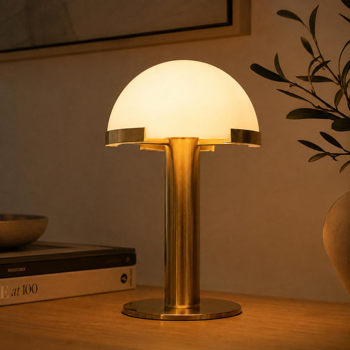 Modern Table Lamp with Alabaster Shade and Bronze Base LED Compatible for Bedroom or Desk Use