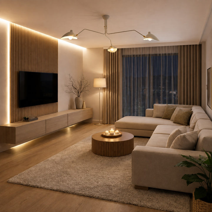 Modern Flush Mount Ceiling Light Adjustable Aluminum and Brass Fixture with LED Technology