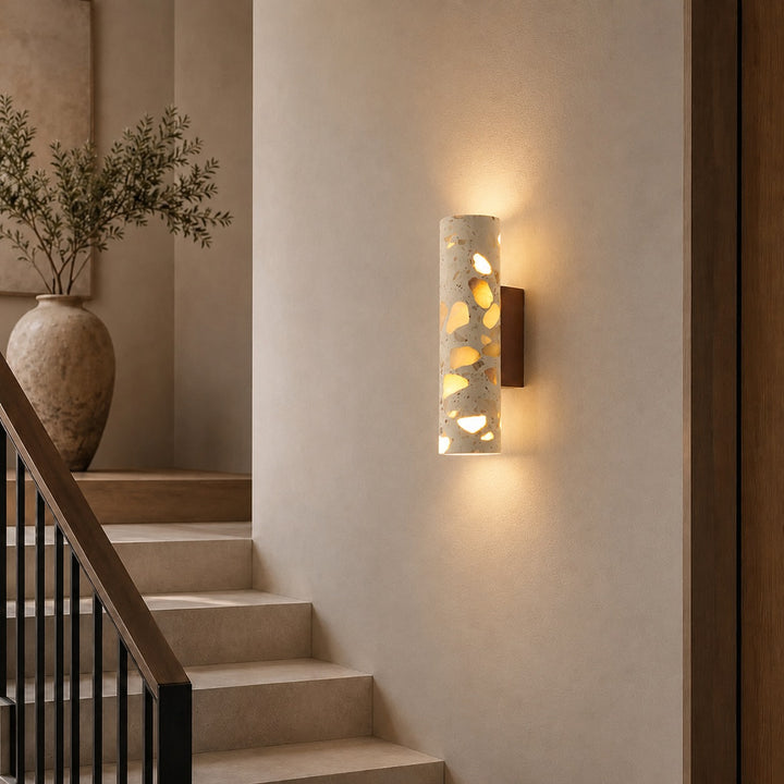 Modern Wall Sconce Lighting Adjustable LED with Walnut Wood and Terrazzo Stone Design