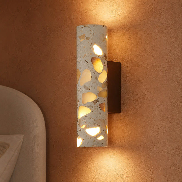 Modern Wall Sconce Lighting Adjustable LED with Walnut Wood and Terrazzo Stone Design