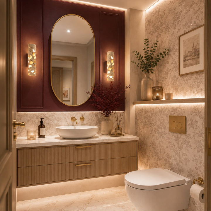 Modern Wall Sconce Lighting Adjustable LED with Walnut Wood and Terrazzo Stone Design