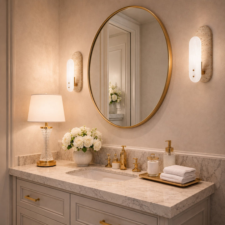 Modern Wall Sconce Lighting Oval Design Alabaster and Marble Wall Mounted Indoor Fixture E12 Base 15W Max
