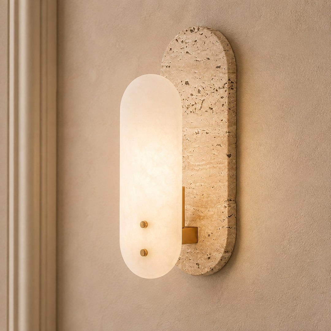 Modern Wall Sconce Lighting Oval Design Alabaster and Marble Wall Mounted Indoor Fixture E12 Base 15W Max