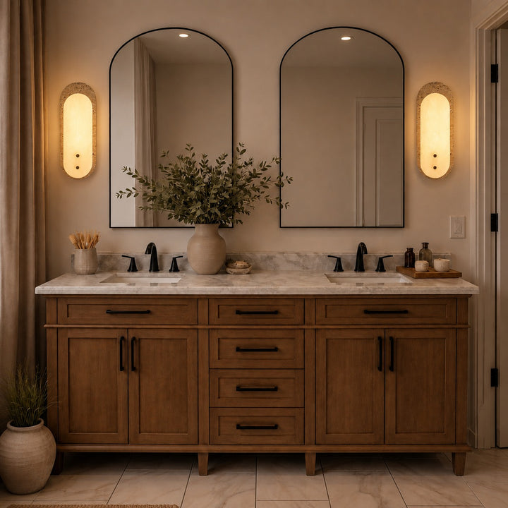 Modern Wall Sconce Lighting Oval Design Alabaster and Marble Wall Mounted Indoor Fixture E12 Base 15W Max