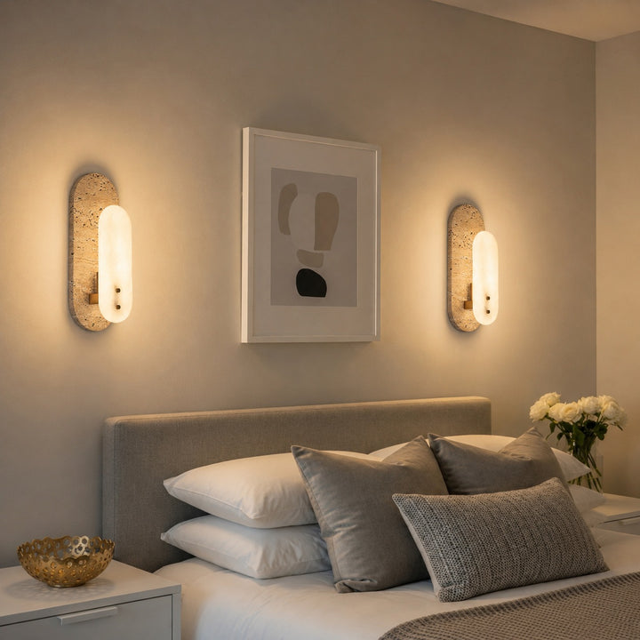 Modern Wall Sconce Lighting Oval Design Alabaster and Marble Wall Mounted Indoor Fixture E12 Base 15W Max