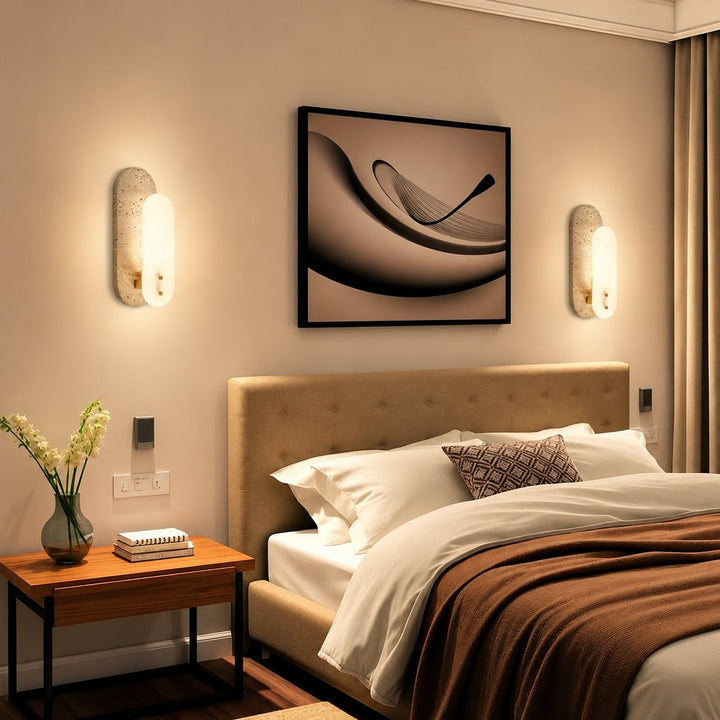 Modern Wall Sconce Lighting Oval Design Alabaster and Marble Wall Mounted Indoor Fixture E12 Base 15W Max
