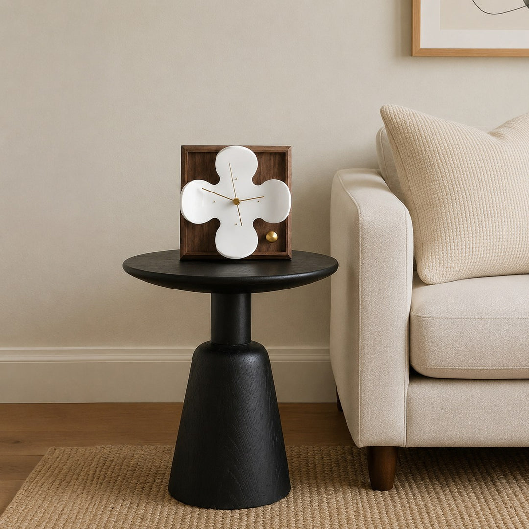 Nordic Style Table Clock with Black Walnut Wood Frame Silent Quartz Movement for Desk or Table