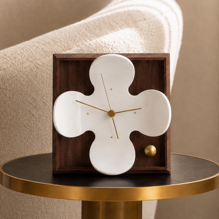Nordic Style Table Clock with Black Walnut Wood Frame Silent Quartz Movement for Desk or Table