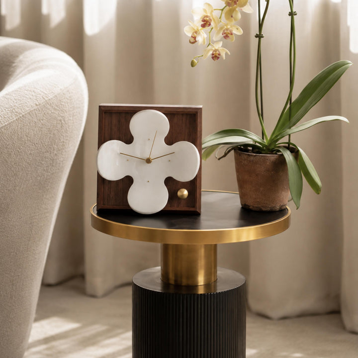 Nordic Style Table Clock with Black Walnut Wood Frame Silent Quartz Movement for Desk or Table