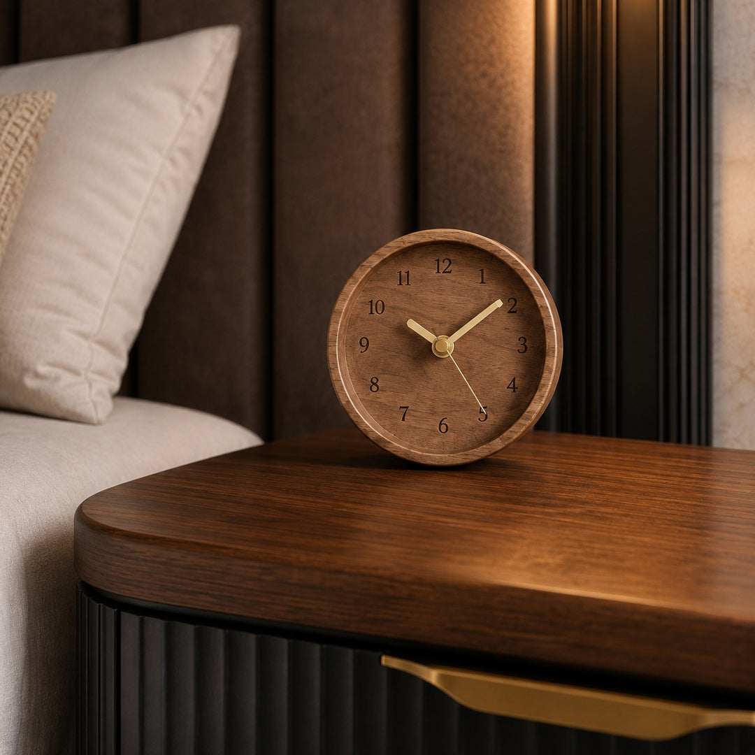 Minimalist Wood Desk Clock with Silent Movement Japanese Black Walnut for Home or Office Decor