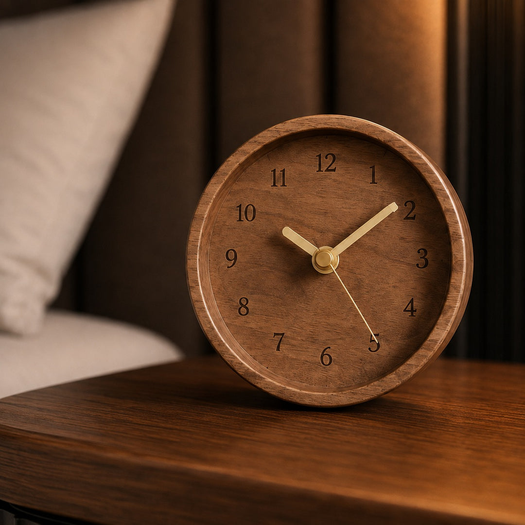 Minimalist Wood Desk Clock with Silent Movement Japanese Black Walnut for Home or Office Decor