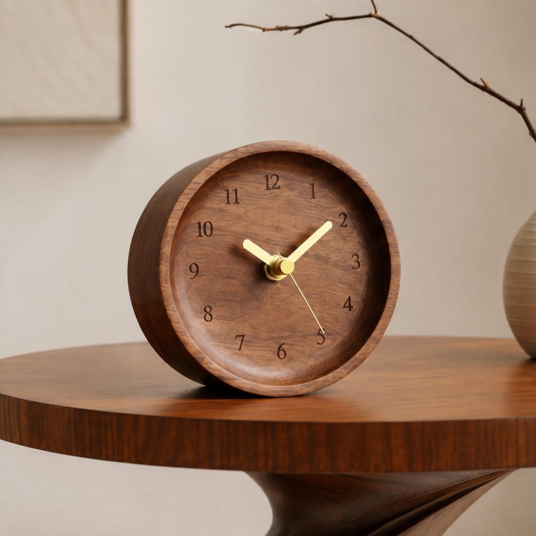 Minimalist Wood Desk Clock with Silent Movement Japanese Black Walnut for Home or Office Decor