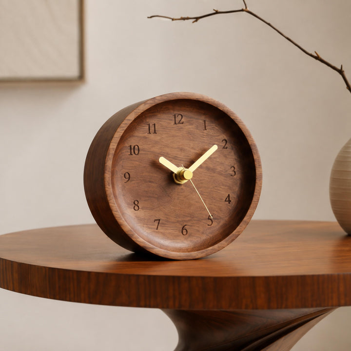 Minimalist Wood Desk Clock with Silent Movement Japanese Black Walnut for Home or Office Decor