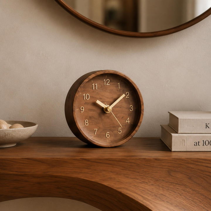 Minimalist Wood Desk Clock with Silent Movement Japanese Black Walnut for Home or Office Decor