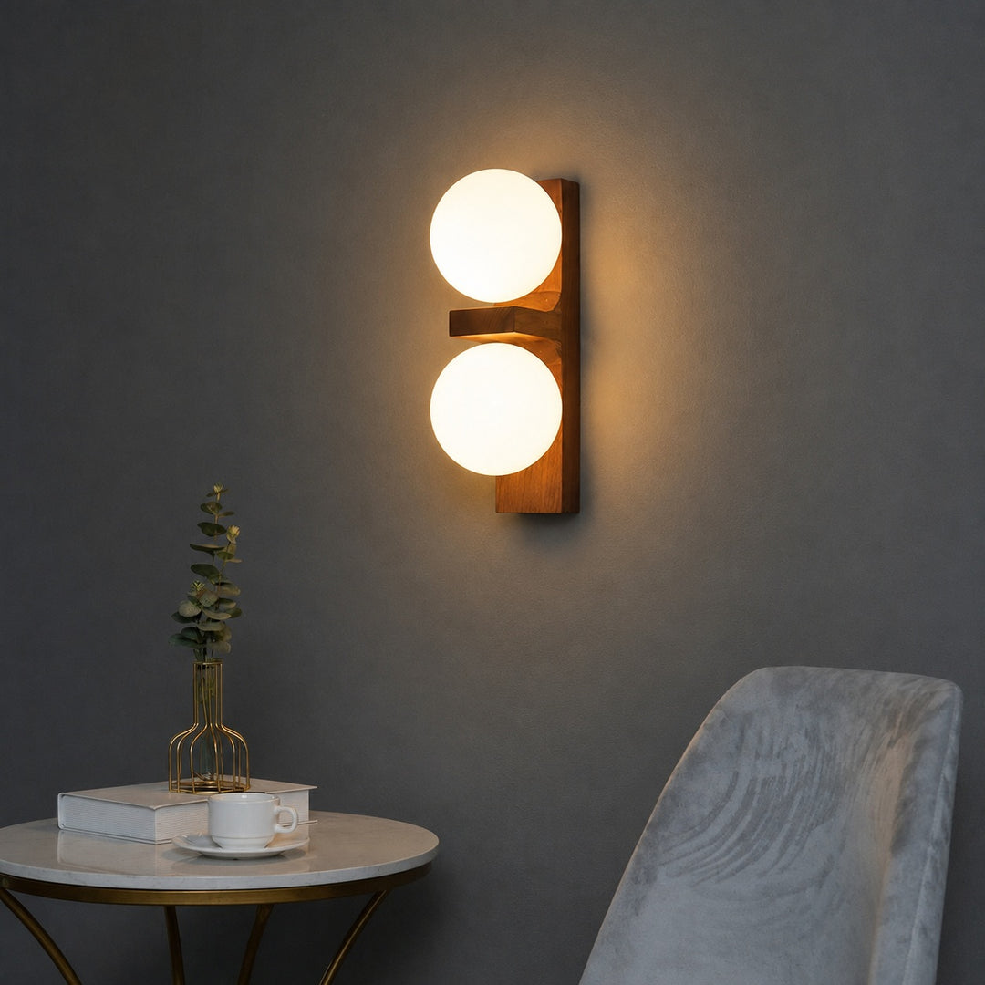 Modern Wall Light Wall Mounted Walnut Wood Glass Shade Hardwired G9 Base Dimmable 110-240V
