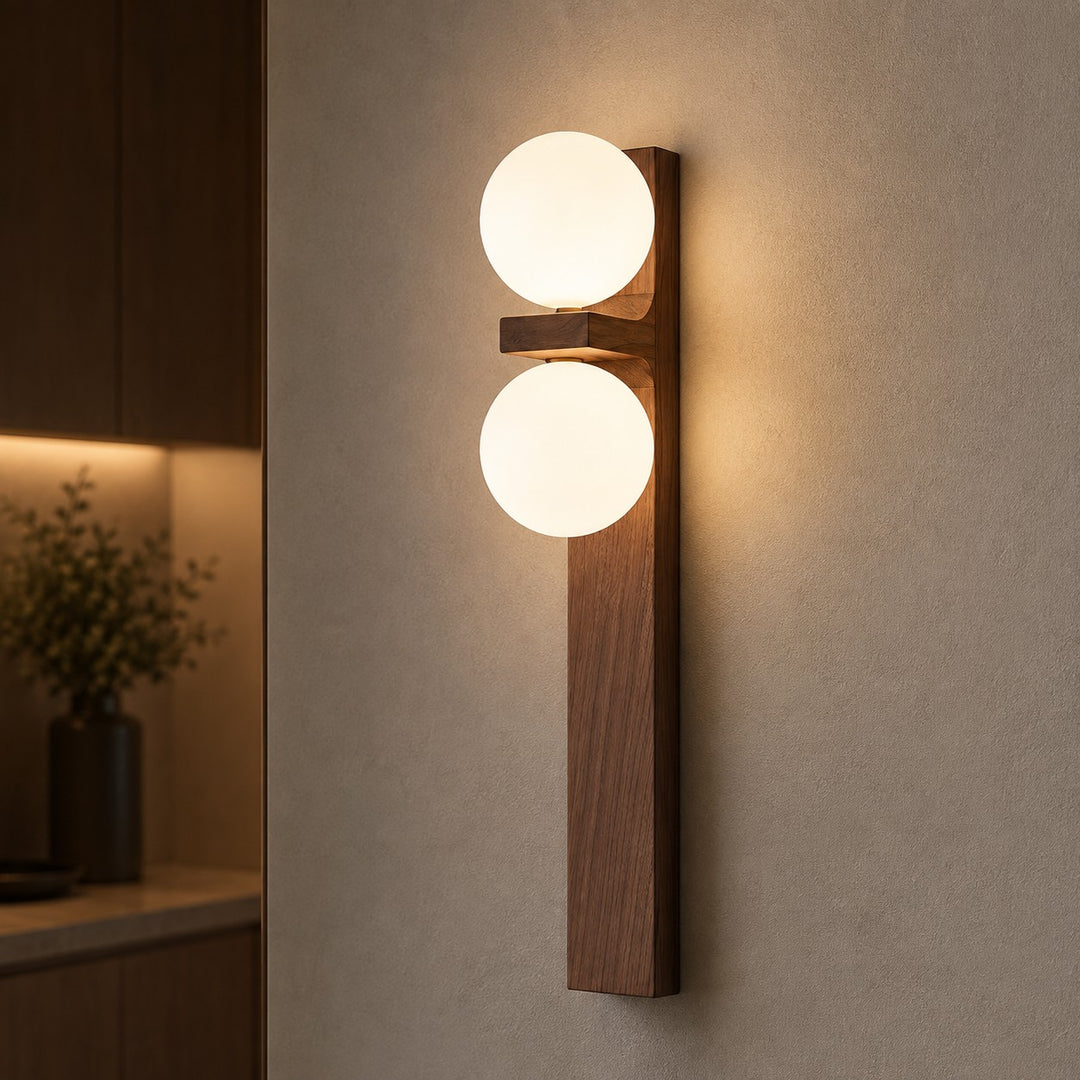 Modern Wall Light Wall Mounted Walnut Wood Glass Shade Hardwired G9 Base Dimmable 110-240V
