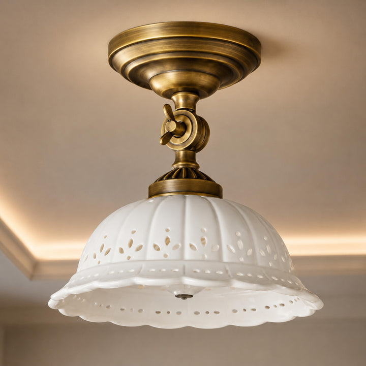 Modern Flush Mount Ceiling Light Antique Brass with Ceramic Shade Indoor Lighting Fixture