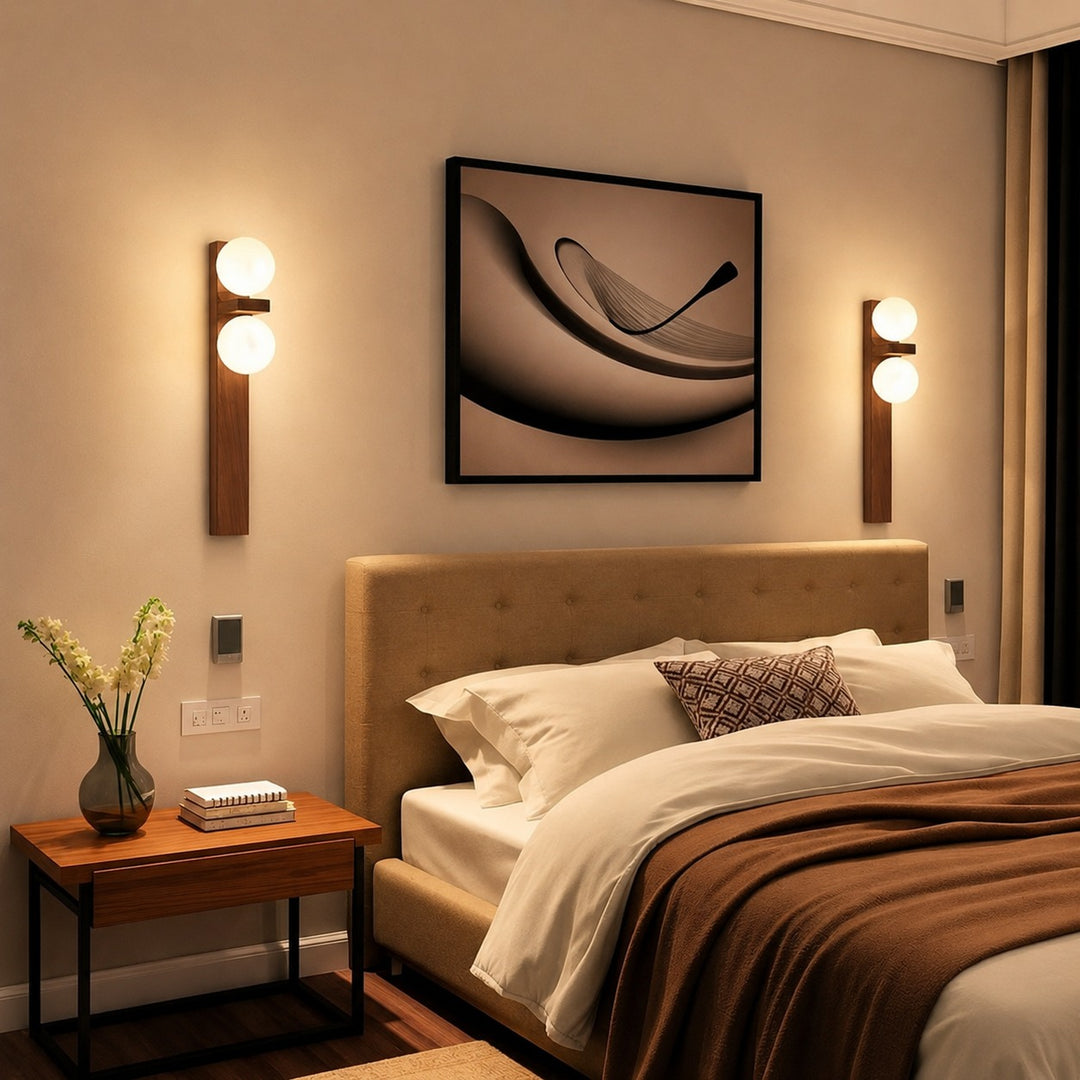 Modern Wall Light Wall Mounted Walnut Wood Glass Shade Hardwired G9 Base Dimmable 110-240V