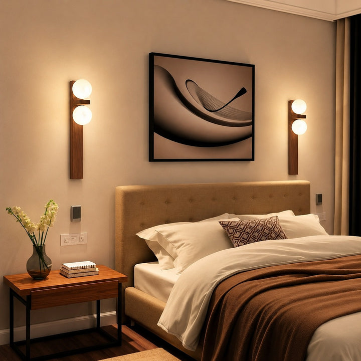 Modern Wall Light Wall Mounted Walnut Wood Glass Shade Hardwired G9 Base Dimmable 110-240V