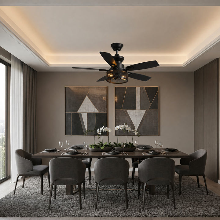 Modern Black Ceiling Fan 46 Inch Flush Mount with LED Lights Remote Control and Whisper-Quiet Motor