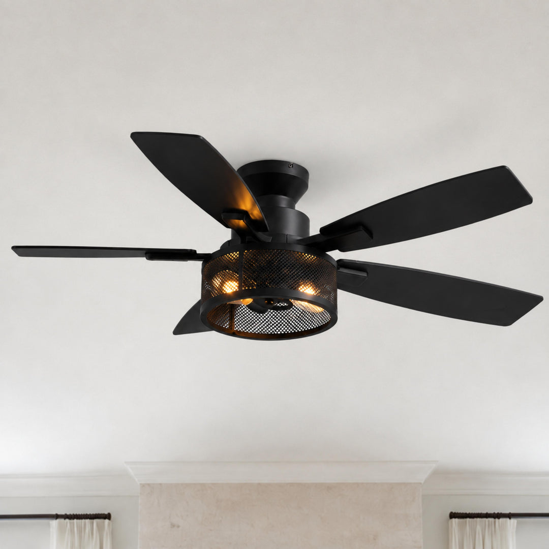 Modern Black Ceiling Fan 46 Inch Flush Mount with LED Lights Remote Control and Whisper-Quiet Motor