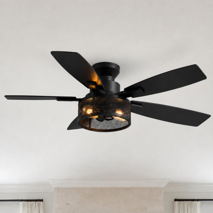 Modern Black Ceiling Fan 46 Inch Flush Mount with LED Lights Remote Control and Whisper-Quiet Motor